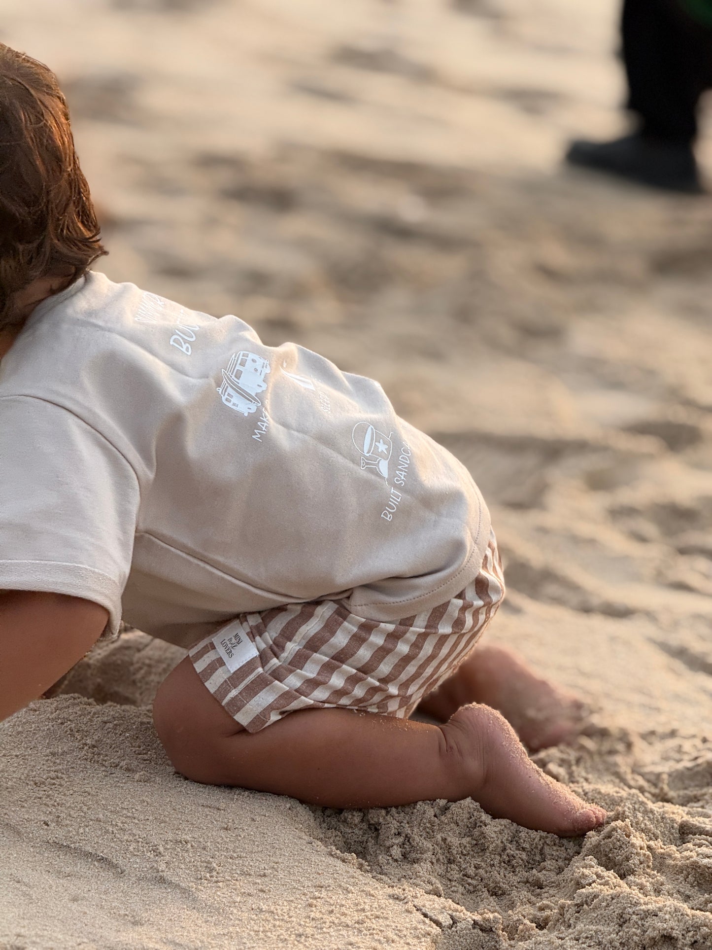 Summer shorts, dark beige striped