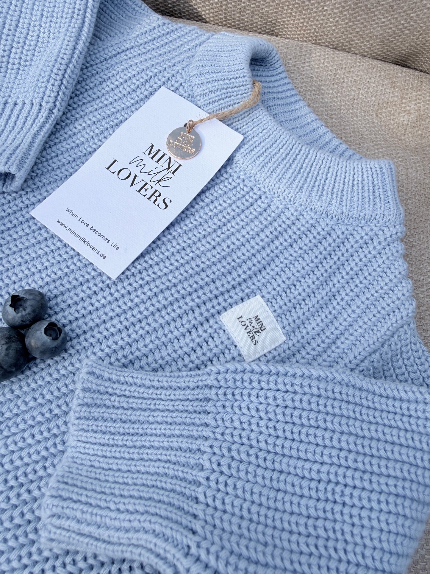 Strickpullover aus Bio Baumwolle Eisblau 🐻❄️