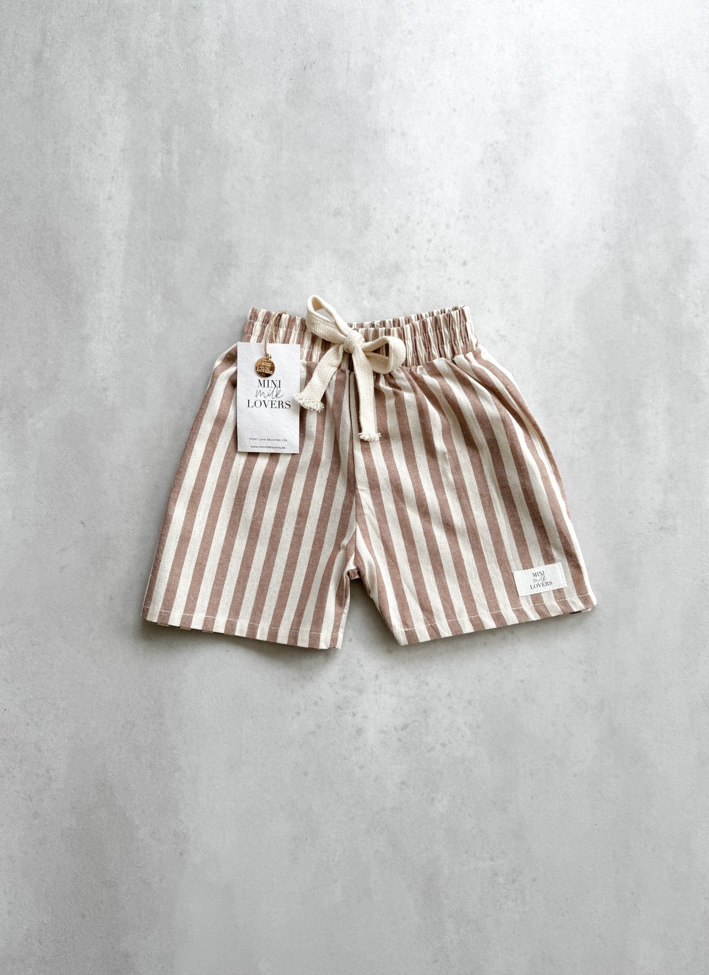 Summer shorts, dark beige striped
