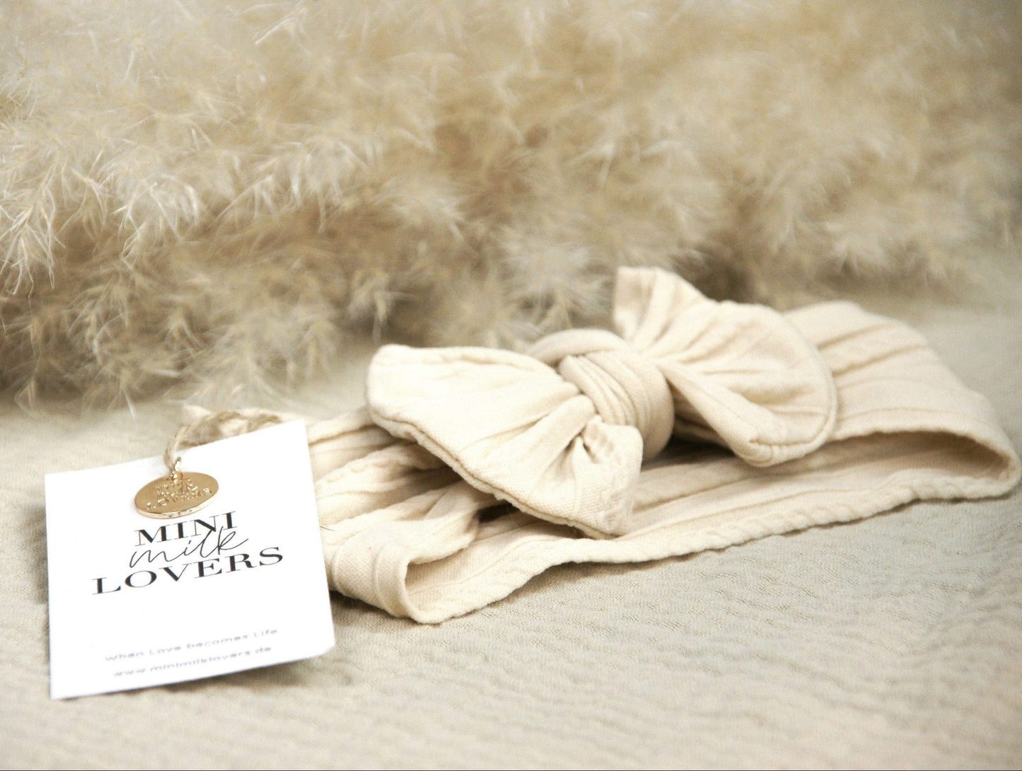Hair bow Beige & White
