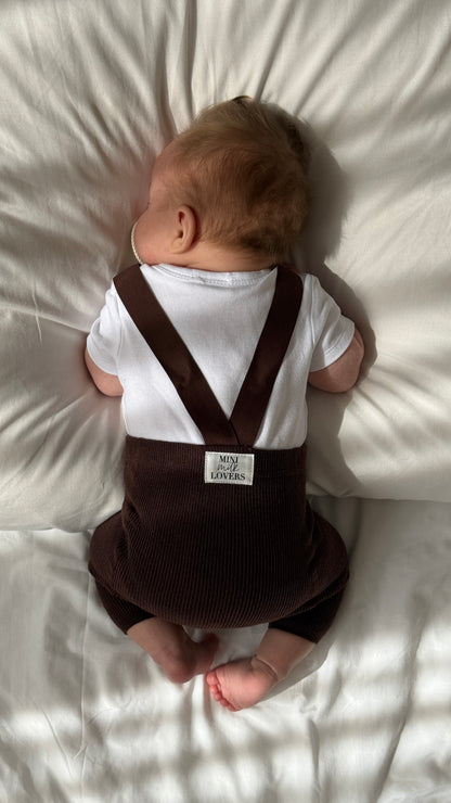 Strumpfhose mit Hosenträgern aus Bio Baumwolle, Chocolate Brown & Beige