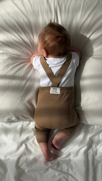 Strumpfhose mit Hosenträgern aus Bio Baumwolle, Chocolate Brown & Beige