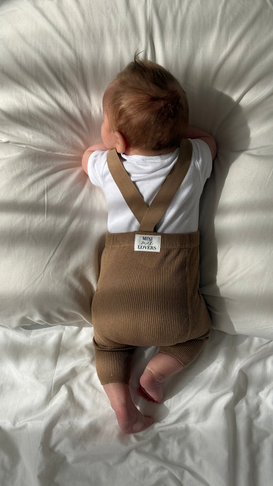 Strumpfhose mit Hosenträgern aus Bio Baumwolle, Chocolate Brown & Beige