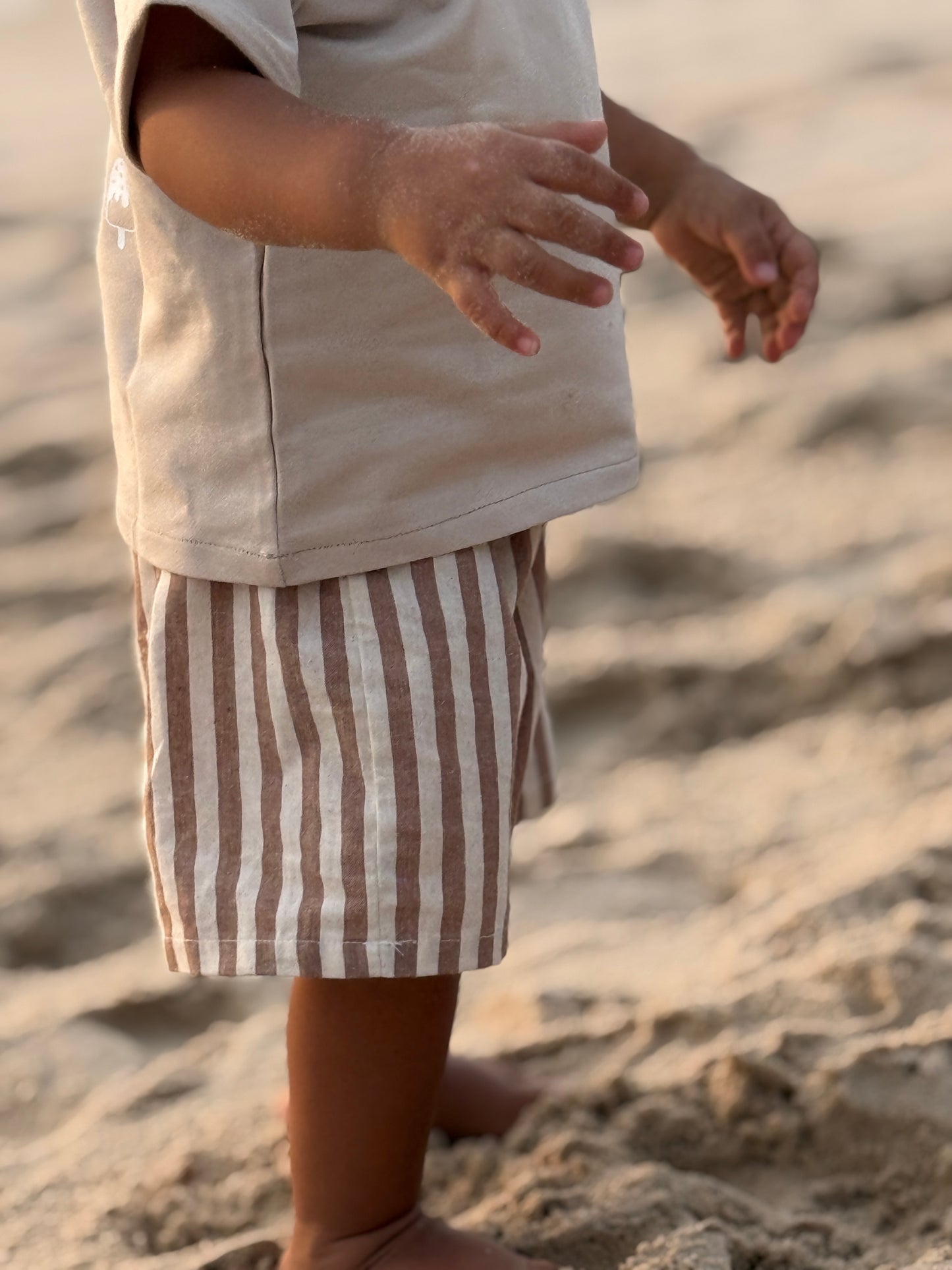 Summer shorts, dark beige striped