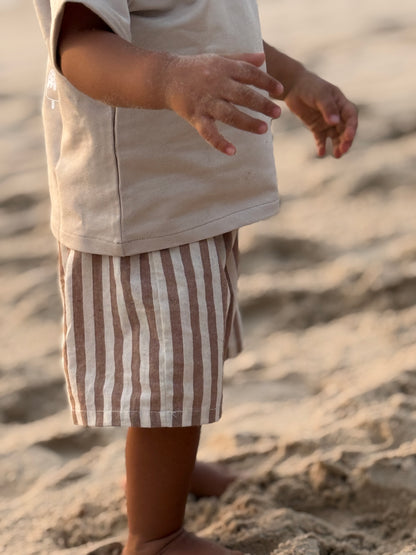Summer shorts, dark beige striped