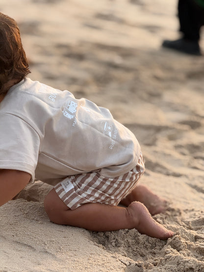 Summer shorts, dark beige striped