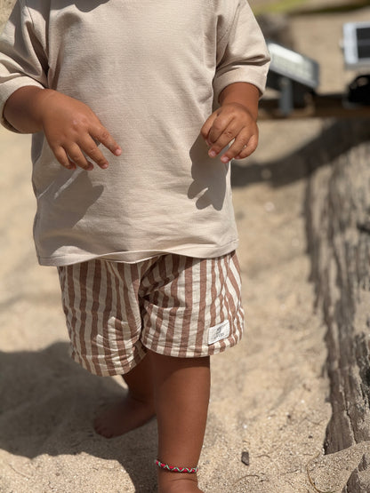 Summer shorts, dark beige striped