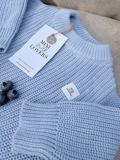 Strickpullover aus Bio Baumwolle Eisblau 🐻‍❄️