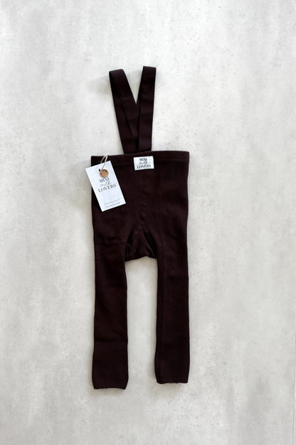 Strumpfhose mit Hosenträgern aus Bio Baumwolle, Chocolate Brown & Beige