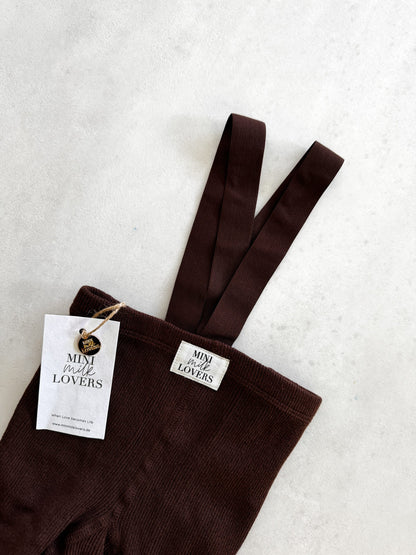 Strumpfhose mit Hosenträgern aus Bio Baumwolle, Chocolate Brown & Beige