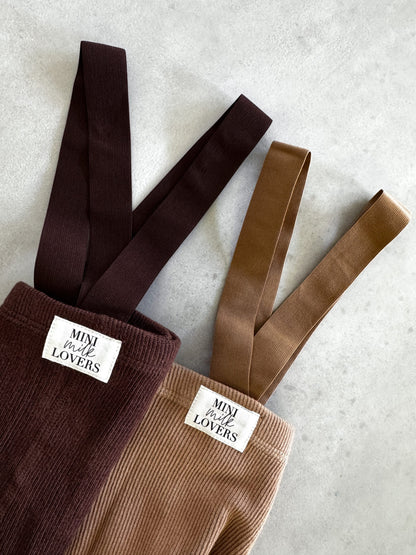 Strumpfhose mit Hosenträgern aus Bio Baumwolle, Chocolate Brown & Beige