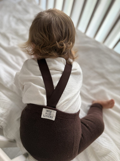 Strumpfhose mit Hosenträgern aus Bio Baumwolle, Chocolate Brown & Beige