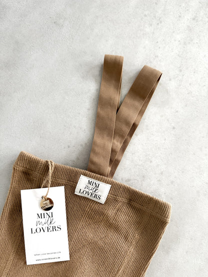 Strumpfhose mit Hosenträgern aus Bio Baumwolle, Chocolate Brown & Beige