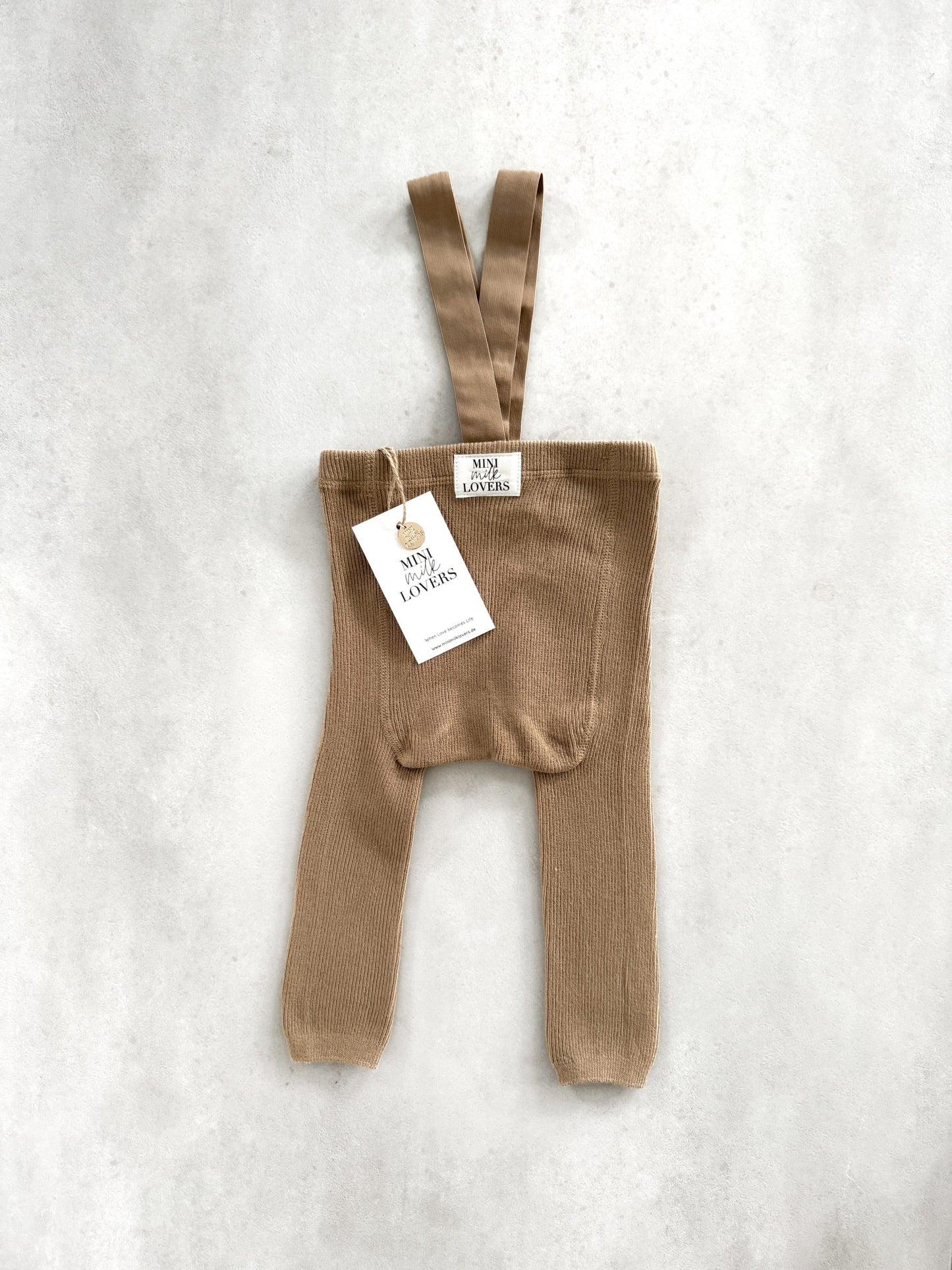 Strumpfhose mit Hosenträgern aus Bio Baumwolle, Chocolate Brown & Beige