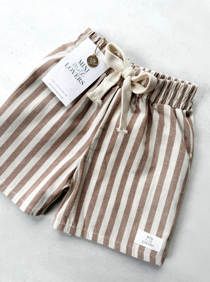 Sommer Shorts Dunkelbeige gestreift