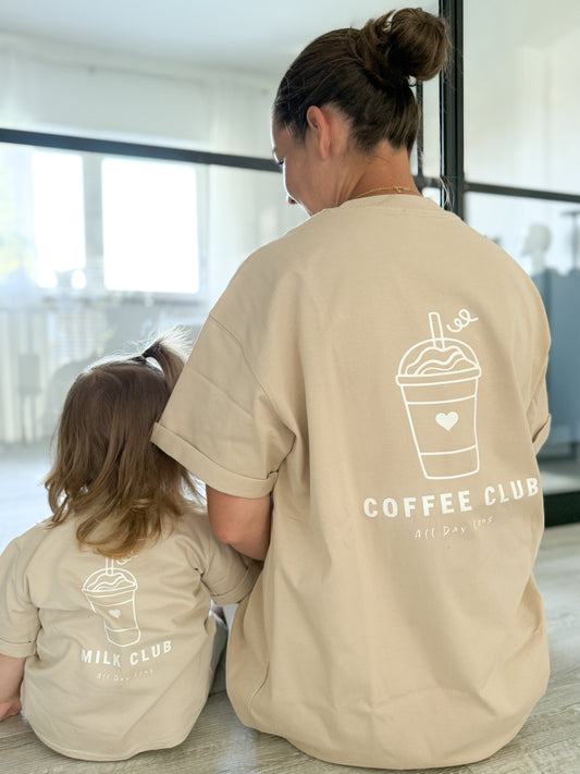 Coffee Club T-Shirt Beige Adult, Mini & Me