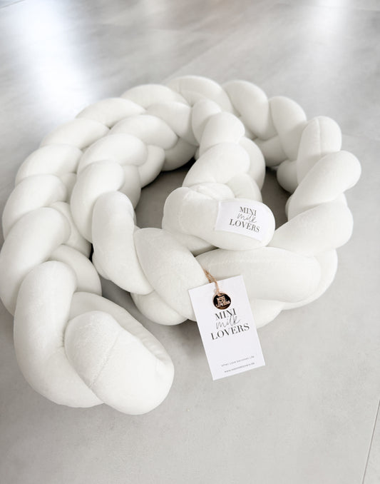 Handgefertigte Bettschlange 2m, Weiss, Hellgrau