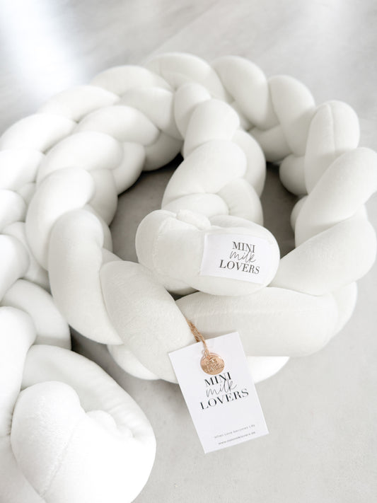 Handgefertigte Bettschlange 2m, Weiss, Hellgrau